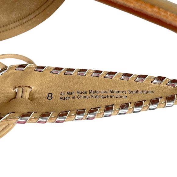 Express Faux Leather Gladiator Lace Up Sandals Tan Silver Size 8 - Picture 8 of 9